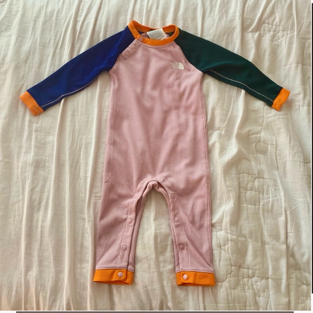 The North Face Pink Waffle Knit Winter One piece 12-18 months